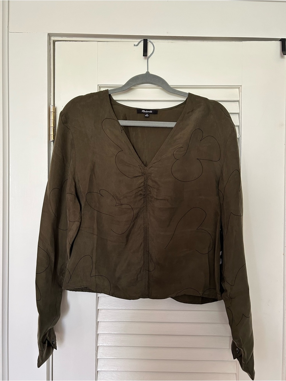 Madewell Olive Brown V-Neck Long Sleeve Blouse